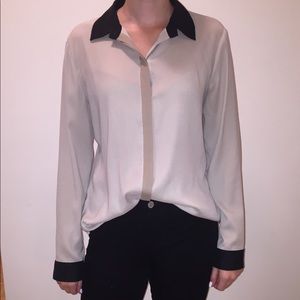 Ann Taylor Cream and black button up top